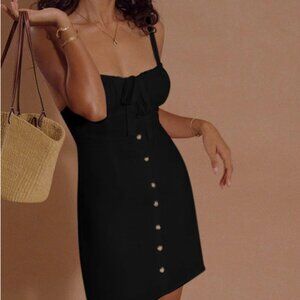 COMMENSE Darling Linen Plain Mini Dress in Black NWT S